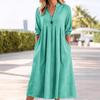 2029 Spring Women's Retro V-neck Cotton Linen Dress with Pockets