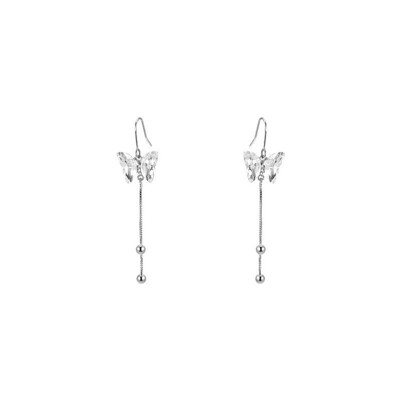 Summer butterfly fringed earrings women's niche design sense advanced cold wind stud earrings ear hooks fashion versatile temperament ears