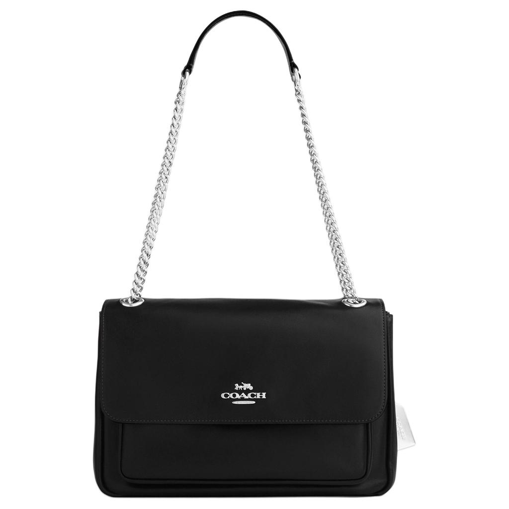 Coach Elodie 29 Silver Logo Leather Shoulder Bag Crossbody Large Women bags Black CCF09-SVBK