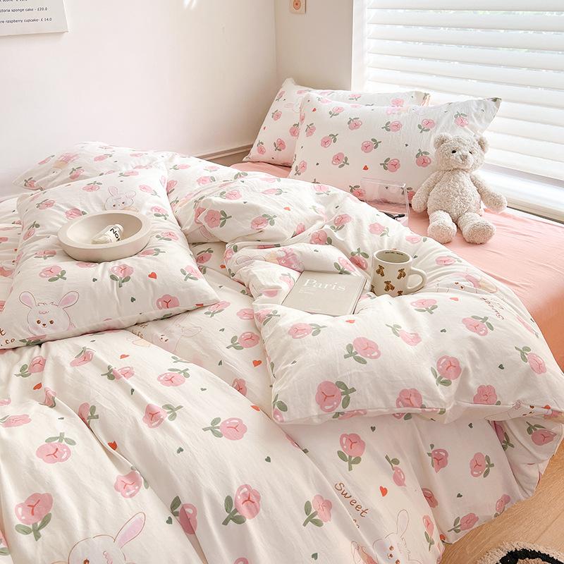 Class A Mother and Baby Grade Cotton Four-piece Set Pure Cotton Ins Style Cartoon Small Fresh Pure Cotton Quilt Cover Bedding