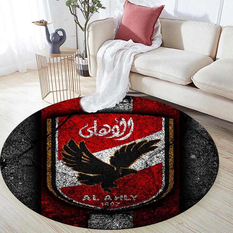 Al Ahly Sporting Club Printed Round Rug, Non Slip Washable Circular Carpet For Living Room Bedroom Playroom, Sports Fan Decor, Holiday Birthday Gift