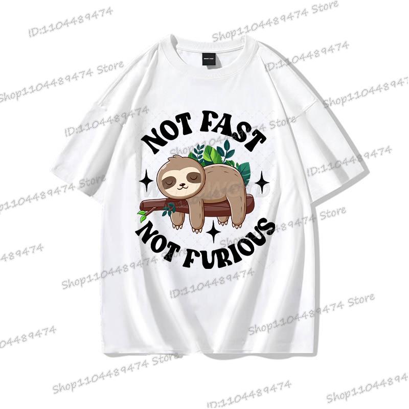 2025 Funny "Not Fast Not Furious" T-shirt Cartoon Lazy Sloth Men Women Cotton Tshirt Short Sleeve Graphics Trend Classics Tops