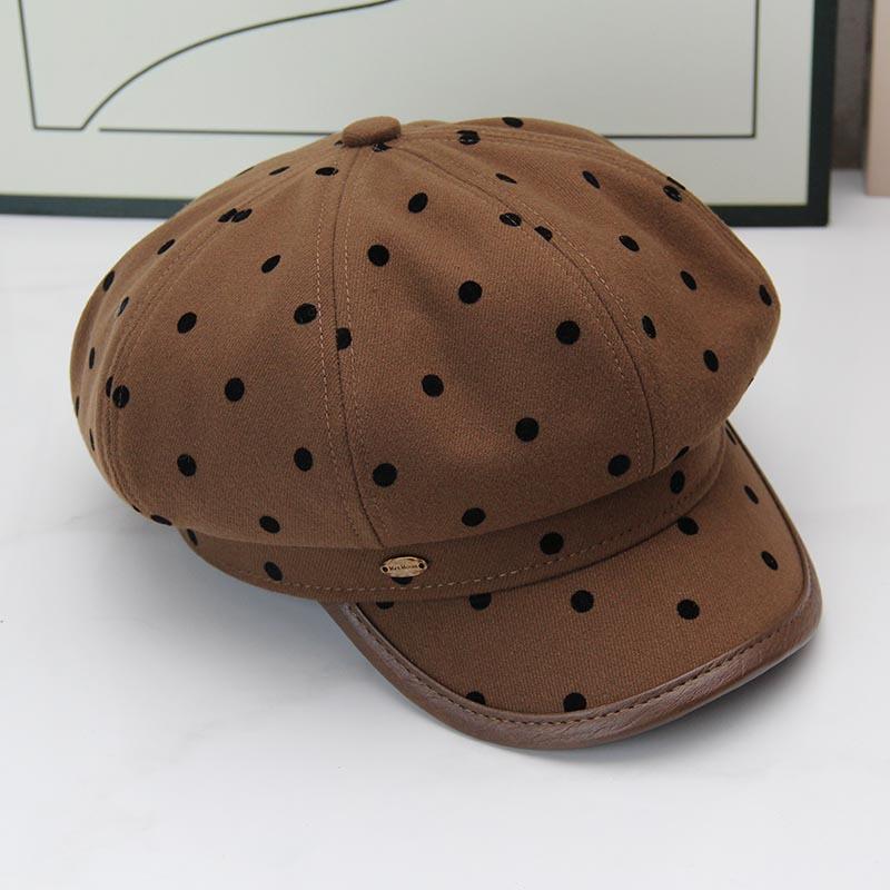 Autumn and winter polka dot octagonal beret women's autumn and winter retro newsboy hat showing face small fashion painter hat British cloud hat