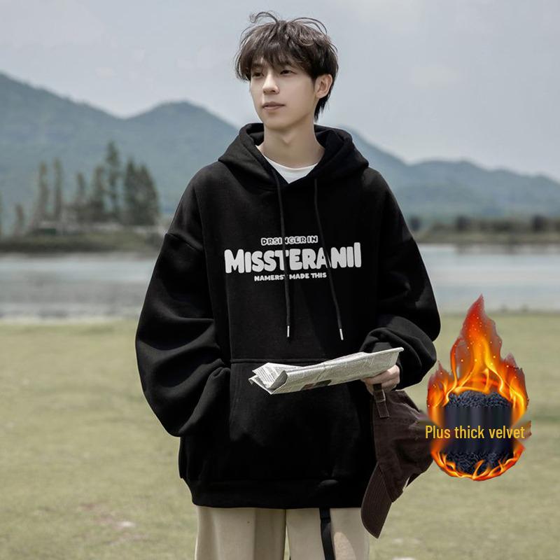 Men s Autumn/Winter 2025 Heavyweight Hoodie - Plus Velvet, Trendy, Loose Fit Sweatshirt XL