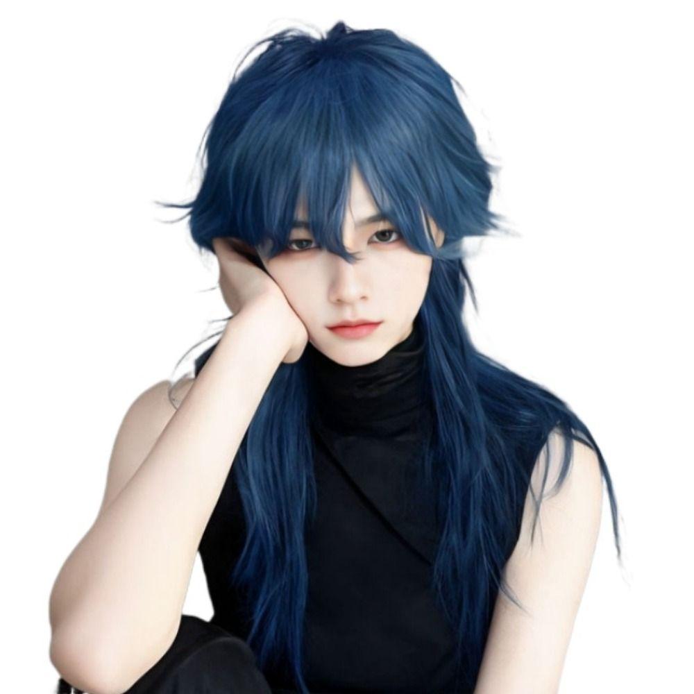 Heat Resistant Mullet Head Wigs with Bangs Straight Anime Men Wigs Long Cosplay Wig Party