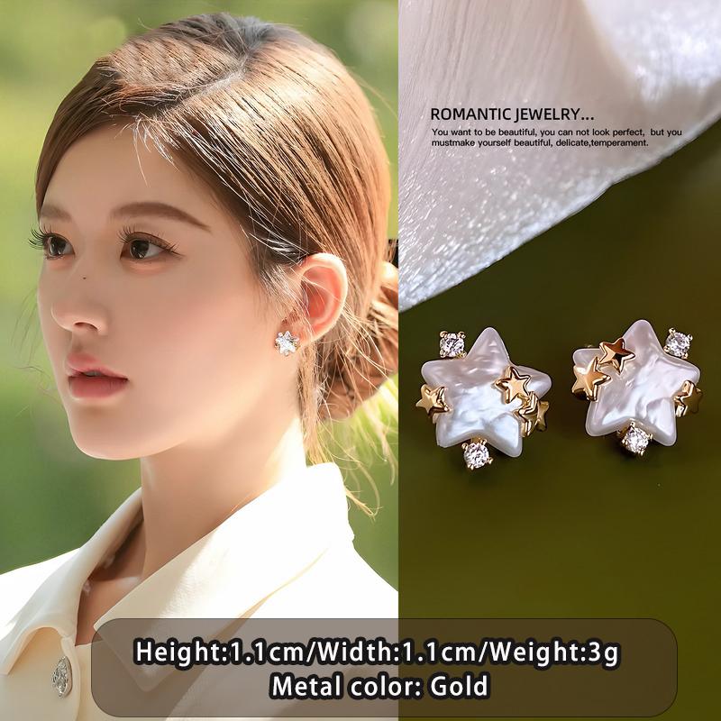 

Design Inspired Pearl Pentagram Star Micro Inlaid Zircon Stud Earrings Sweet and Elegant Jewelry Accessories for Women in 2026