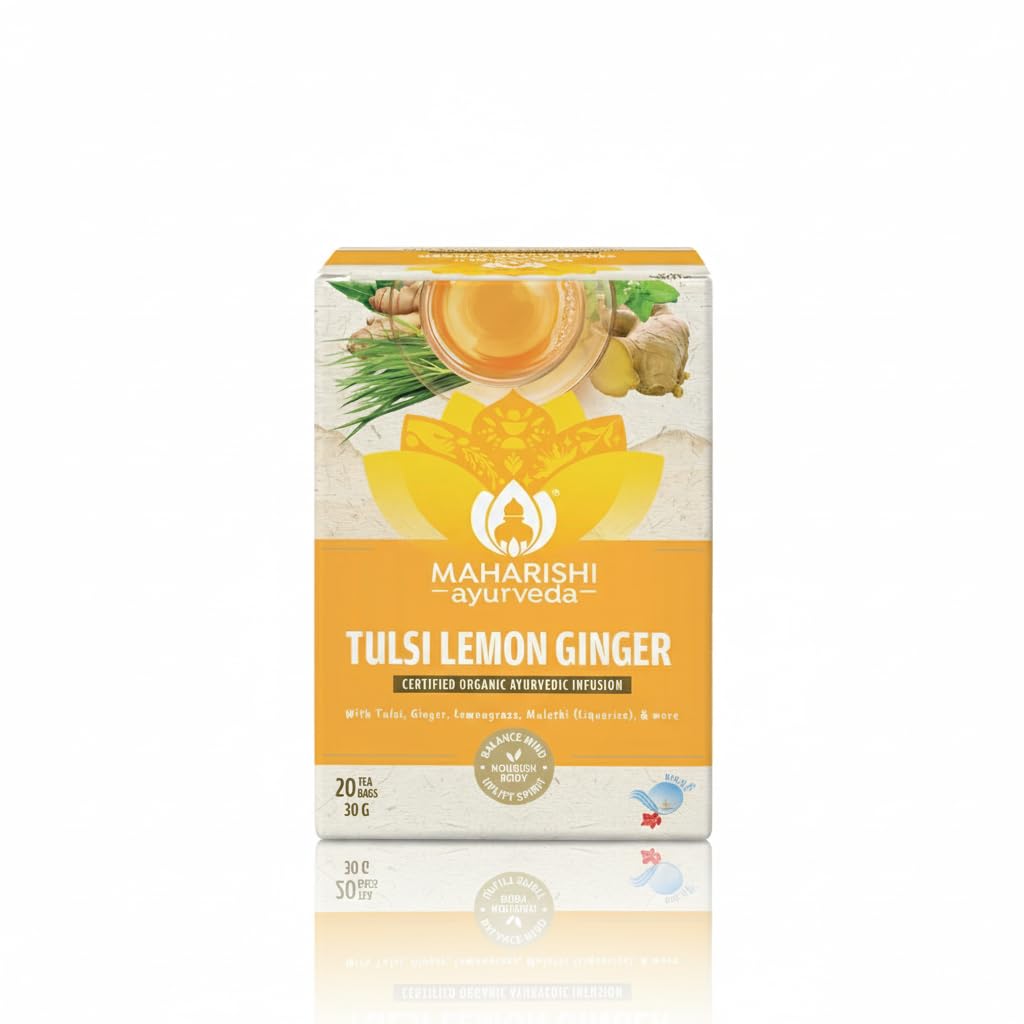 

Maharishi Ayurveda Organic Certified Tulsi Lemon Ginger Herbal Tea | With Tulsi, Lemongrass & Ginger | Supports Immunity, Digestion & Season