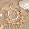 2Pcs/Set Boho Starfish Pendant Choker Necklace for Women Vintage Imitation Pearl Chain Summer Ocean Jewelry