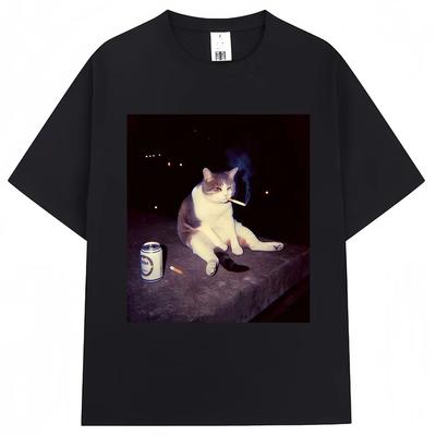 Funny Cat Smoking Meme Graphic TShirts Unisex Unisex Creativity Popular Cat Lover T Shirt Cool Oversized Cotton Vintage Tee Shirts