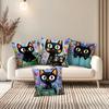 1/4pcs Black Cat Themed Floral Print Pillowcases Sofa cushion cover home bedroom room decoration