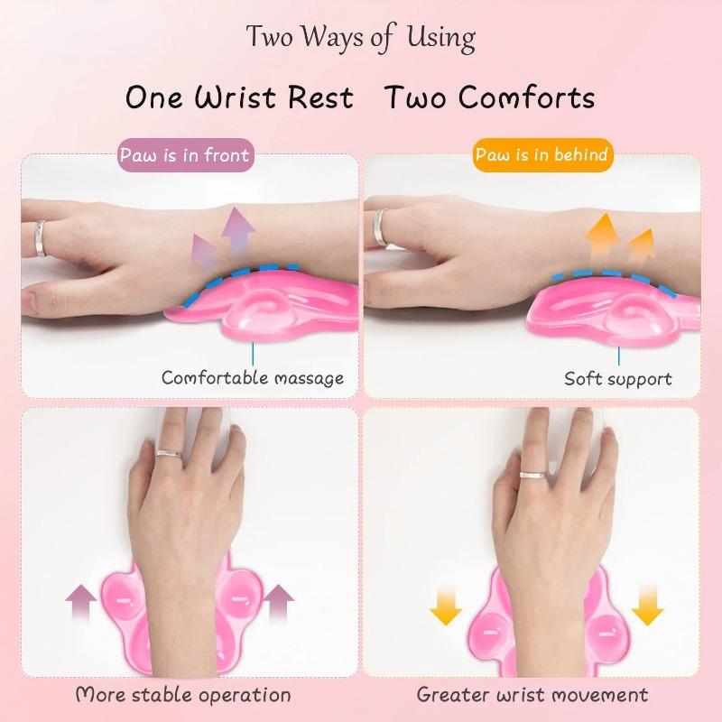 Cute Mouse Cat Office Silicon Pad Paw Wrist Support Pad Comfortable Soft Wrist Rest Hand Pillow Pain Relief Non-Slip Base Home