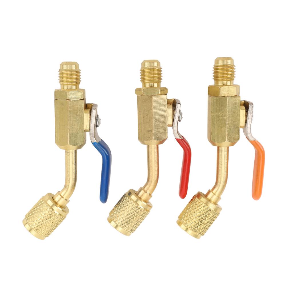 Air Conditioning Refrigerant Angled Compact Ball Valve Brass for R134A R410A R22 and R12 Charging Hoses Or Manifold