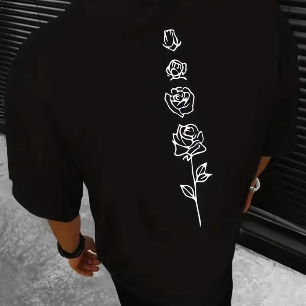 2024 New 3d Rose Print Men's T-Shirt Oversized T-Shirt For Men Summer Casual Short Sleeve Tees Simple Fashion Harajuku Man Tops