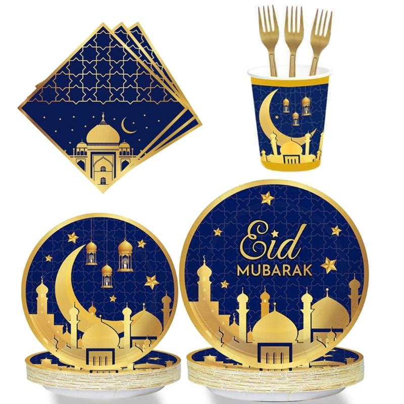 Disposable Eid Paper Tableware SetNew Year Party Background Decoration