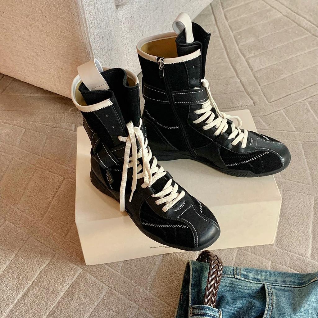 Wersja ze skóry owczej~ Retro buty Dexun Martin Casualowe sportowe krótkie buty Wszechstronne buty bokserskie Okrągły nosek, średniej długości cholewka, kowbojki Damskie