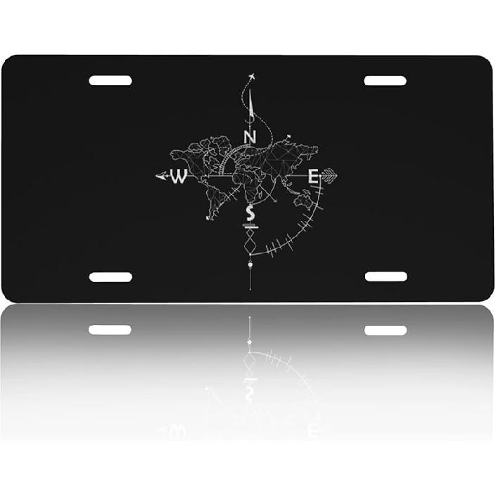 Front License Plate Cover – Aluminum Metal Car Accessory, Rust-Proof Novelty Vanity Tag Decor For Men & Women, 6X12 With 4 Holes - The World Map