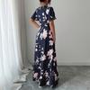 Women's Fashionable Round Neck Short Sleeved Floral Print Waist Cinched Bohemian Dress