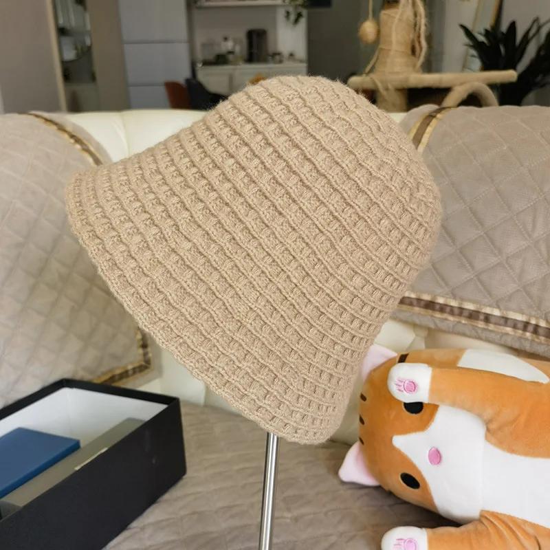 New Winter Hat Ins Wind Japanese Bucket Hats Korean Version Cute Knitted Hats Wool Bucket Hat For Women Mother Mum Gift