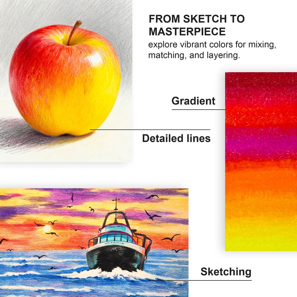 HIFORNY Colored Pencil Set for Adults 50 Colored Pencils with Coloring and Color Chart Gift Boxed and Zippered Case 55-Piece – Soft-Core Sketchbook,
