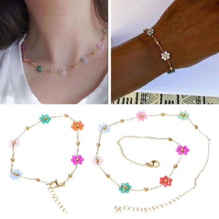 Flower Bead Bracelets Necklace Sweet Cute Choker Necklace Stackable Bangle