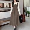 Spring Autumn Elegant Fashion Fake Two Pieces A-line Dress Ladies Long Sleeve Vintage Patchwork Robe Vestidos