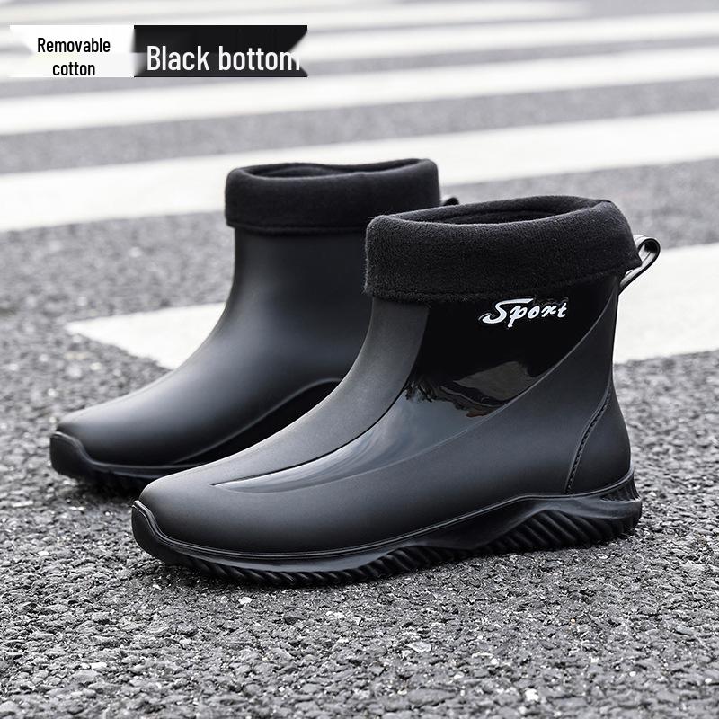 Men's Mid-Calf Non-Slip Fleece-Lined Rubber Rain Boots for Fashion, Work, and Outdoor Activities