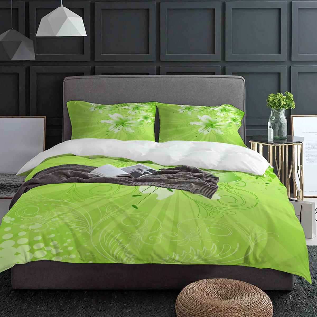 

Green Plant Flowers Lily Duvet Cover With Pillow Case Custom Comforter 3pcs Bedding Set Quilt Cover Double Bed Home Textile (135x200cm)