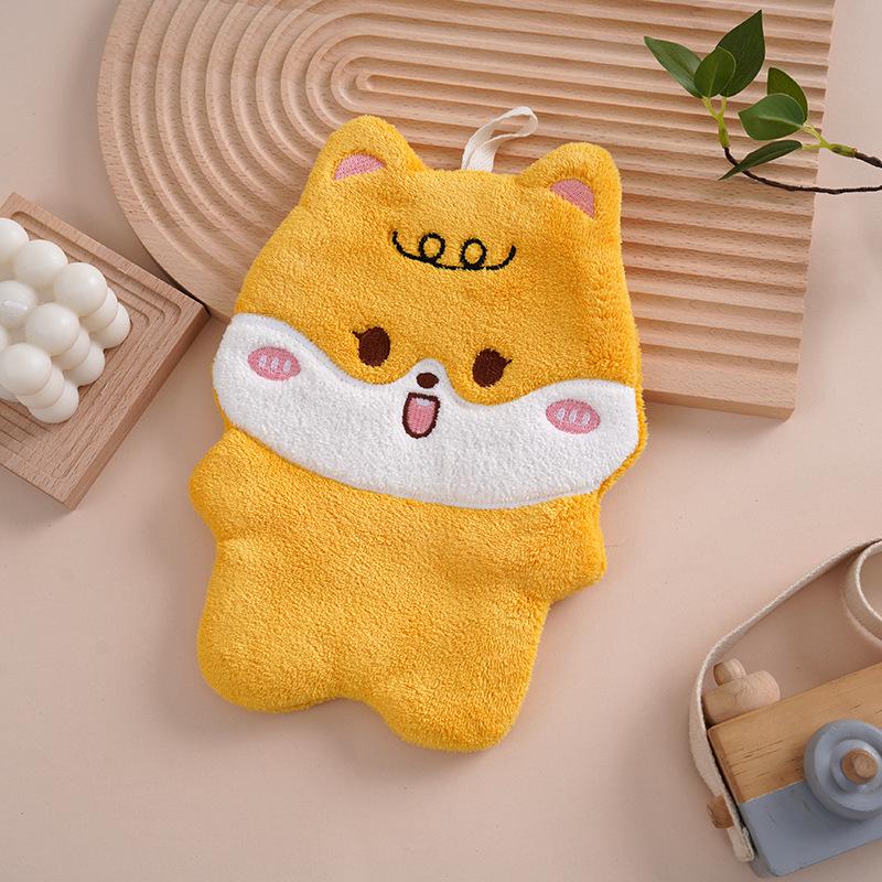 Adorable Cartoon Coral Fleece Hand Towel for Kids - Absorbent Kitchen/Bathroom Accessory