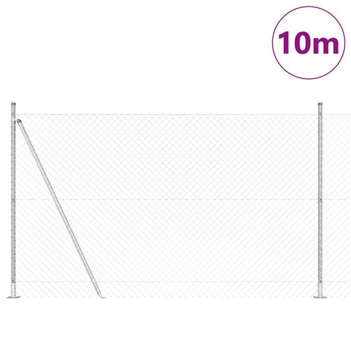 VidaXL Clôture en chaîne avec 7 poteaux flans 1,5x10 m en acier galvanisé 3351288