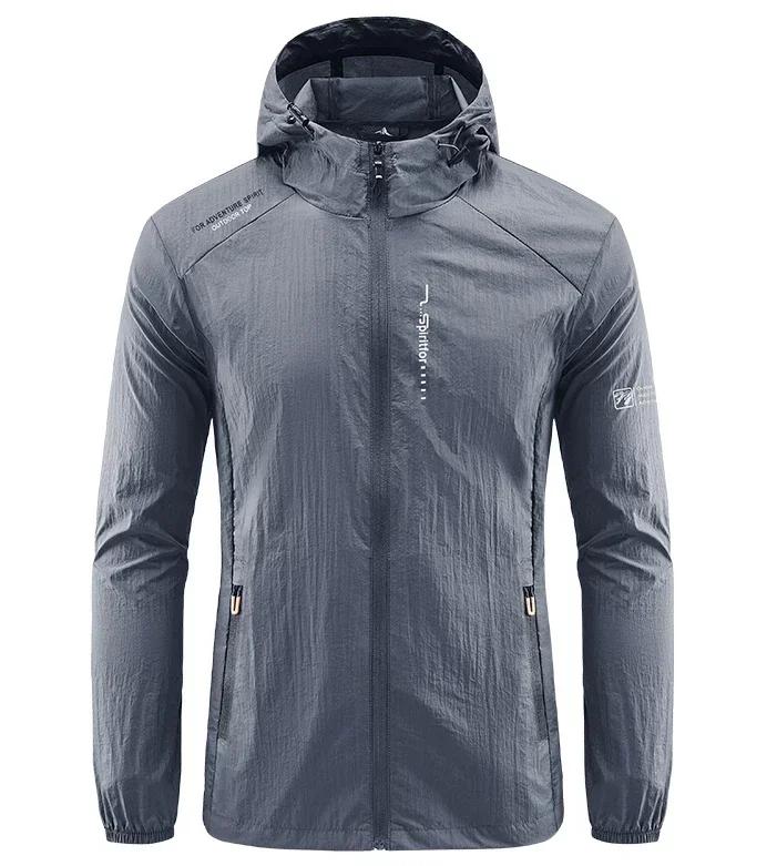 

UPF50+ Summer Outdoor Quick Dry Sun-Protective Thin Jacket Men Hiking Fishing Cycling Hooded Gym Sport Ultra Light Windbreaker XS темно-сірий колір