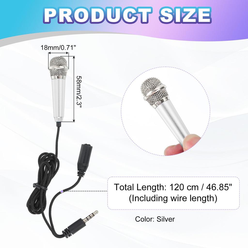 Uxcell Mini Microphone with Sponge and Drawstring Portable for Voice Video and Singing 2-Piece Cover, Holder, Bag, Karaoke, Recording, (Silver)