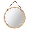Round 45 Cm Wall Mirror In Bamboo — Natural Frame, Adjustable Leather Strap, for Bathroom