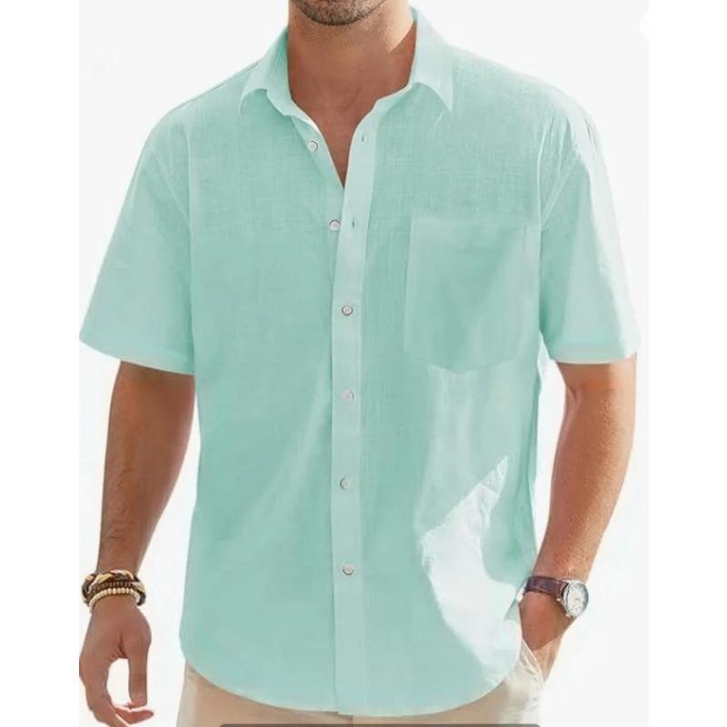 

Мужская летняя новая модель европейской и американской моды, классическая, удобная, дышащая, из хлопка и пеньки, однотонная, топ-рубашка 6XL светло-зеленый