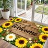 2D Sunflower Wood Grain WELCOME Entry Mat, Rustic Style Decorative Rug - Household Entrance Doormat, Machine Washable Polyester Fiber with Non-Slip Ba