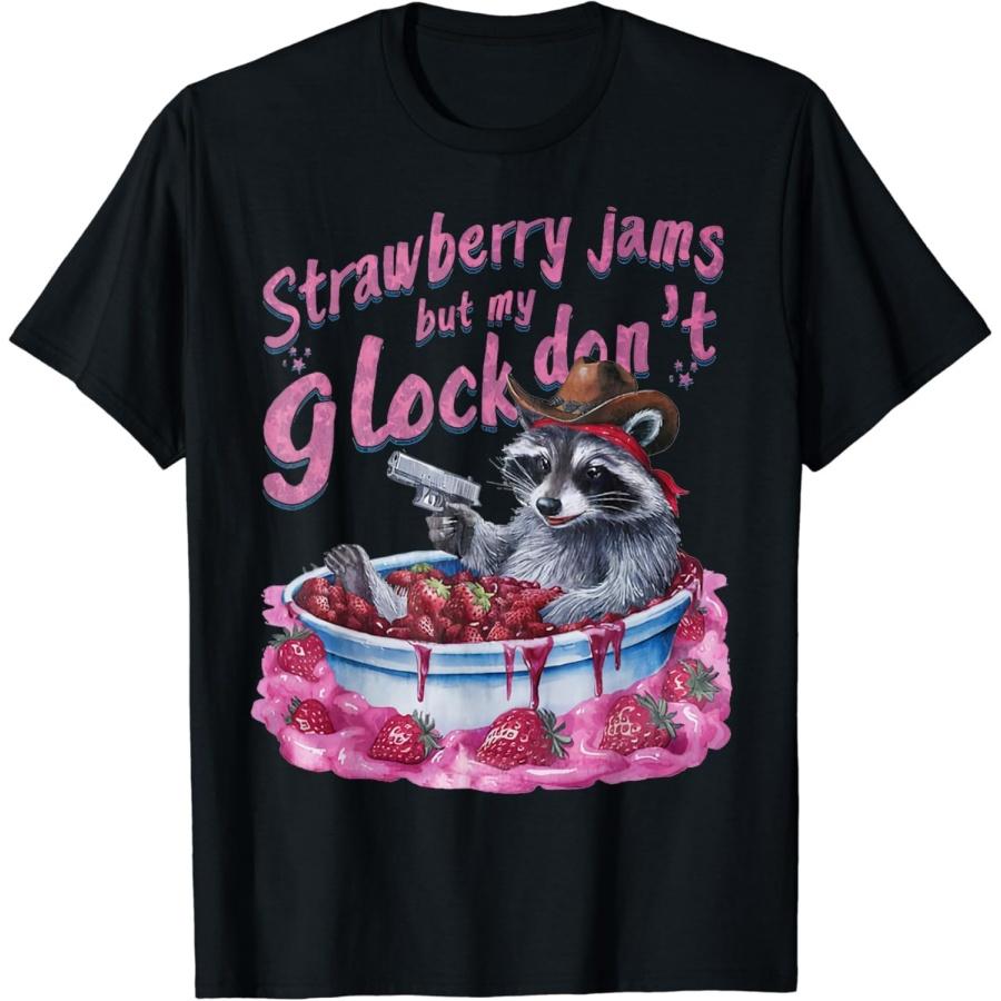 Qiyigs Strawberry Jams But My Dont Funny Raccoon T-Shirt S