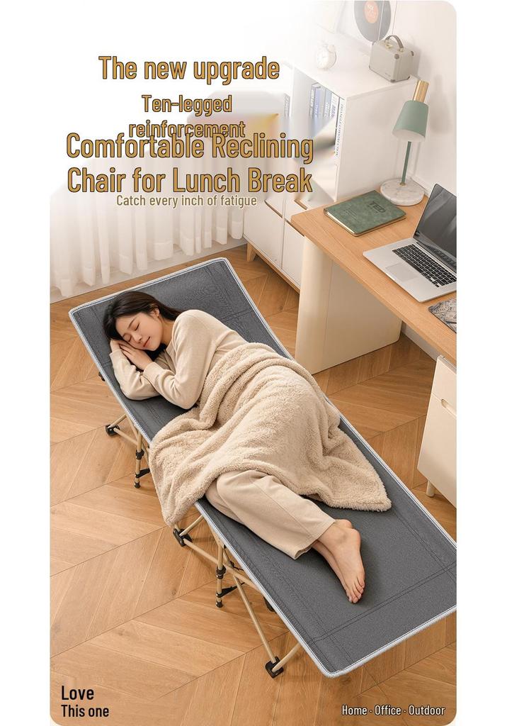 Portable Folding Bed for Office & Outdoors - Single Bed with Ten Legs for Camping, Relaxation, and Military Use.