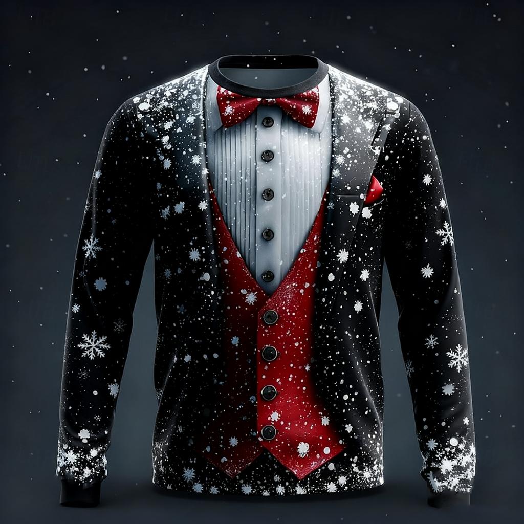 Christmas Fake suit Pattern 3D printed men's long sleeves T-shirt Happy New Year oversized T-shirt fun gift Cosplay Men clothes