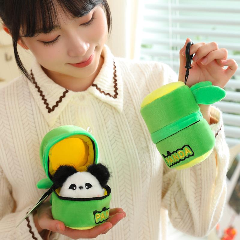 Tube Bamboo Panda Plush Toy Backpack Pendant Keychain Car Decoration Pp Cotton