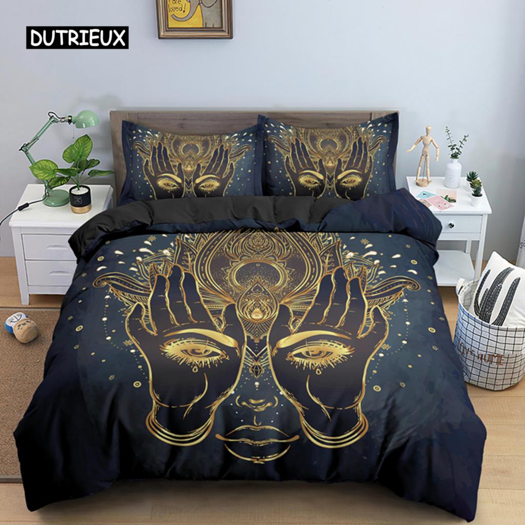 2/3dílná Sada na postel Bohemian Lotus Sada povlaku na přikrývku Mandala Květinový povlak na přikrývku Pro dospělé Černá Polyesterová sada ložního prádla Queen King Twin Pro teenagery