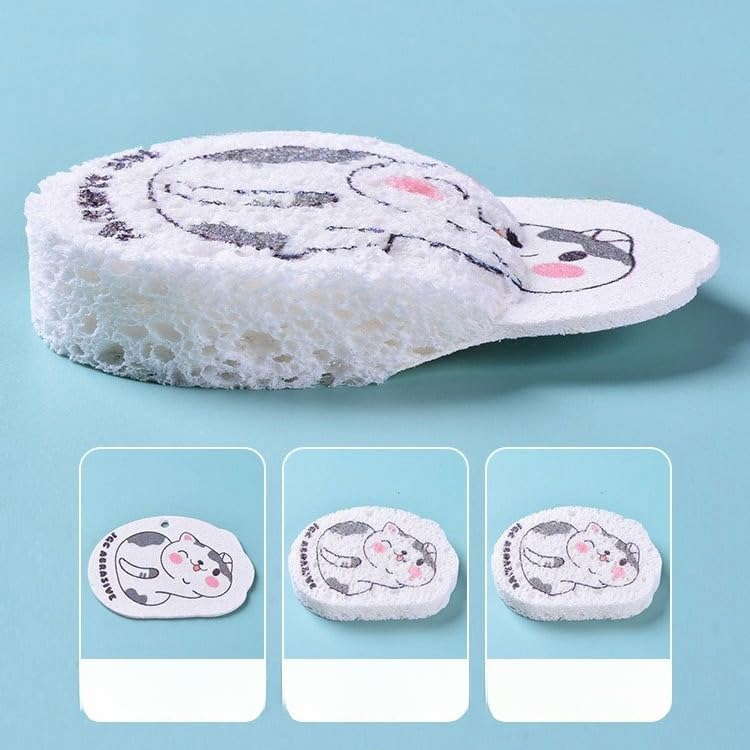 Compressed Dishwashing Wood Pulp Cotton, Kitchen Absorbent Magic Wipe, Pot Washing Sponge Brush, Cute Cartoon Thickened Dishwashing Cotton (Cute