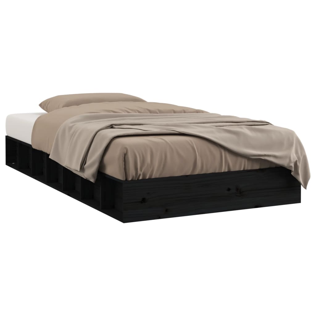 Vidaxl Bed Frame, Black, 75X190 Cm, Solid Wood