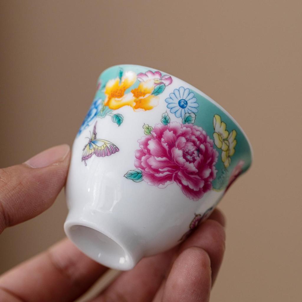 Kung Fu Ceramic Travel Tea Set with Overglaze Enamel Peony Teapot