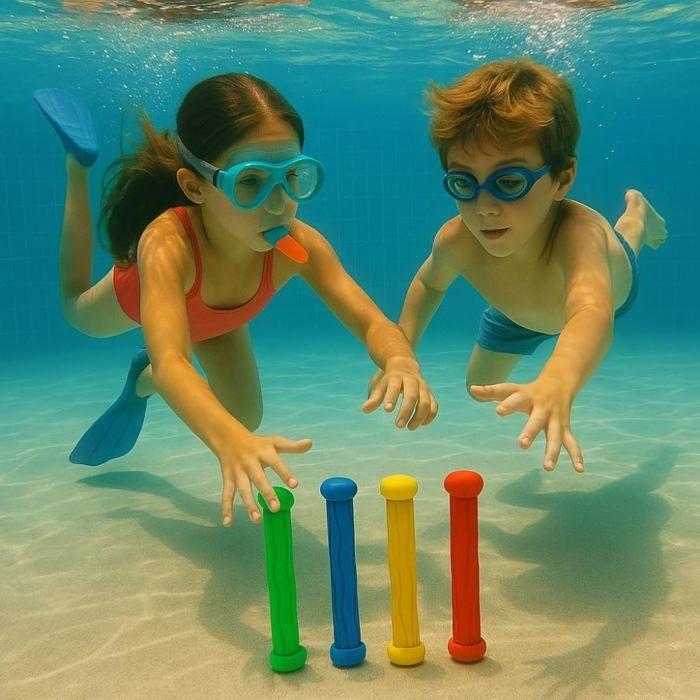 Set of 4 Multicolored Diving Sticks for Pool Water Game for Learning To Swim