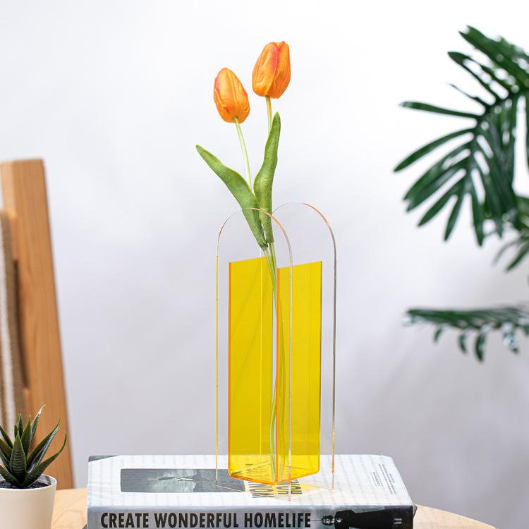 Modern Boho Style Rectangular Clear Acrylic Flowers Vase Iridescent Aesthetic Home Decor Artistic Room Decorative