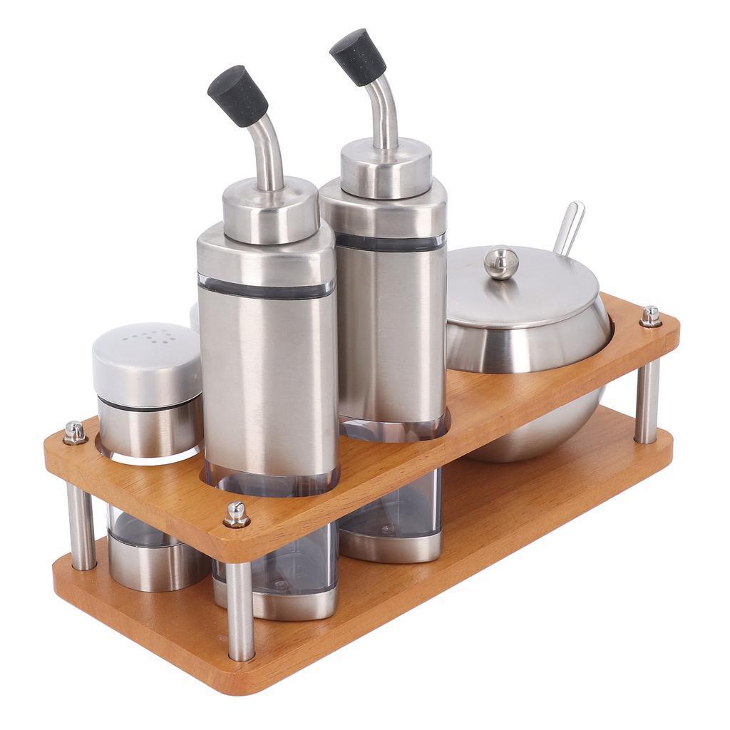 Sada dávkovačů kuchyňských koření s dřevěnou základnou, multifunkční sada lahví na olejový ocet a sůl