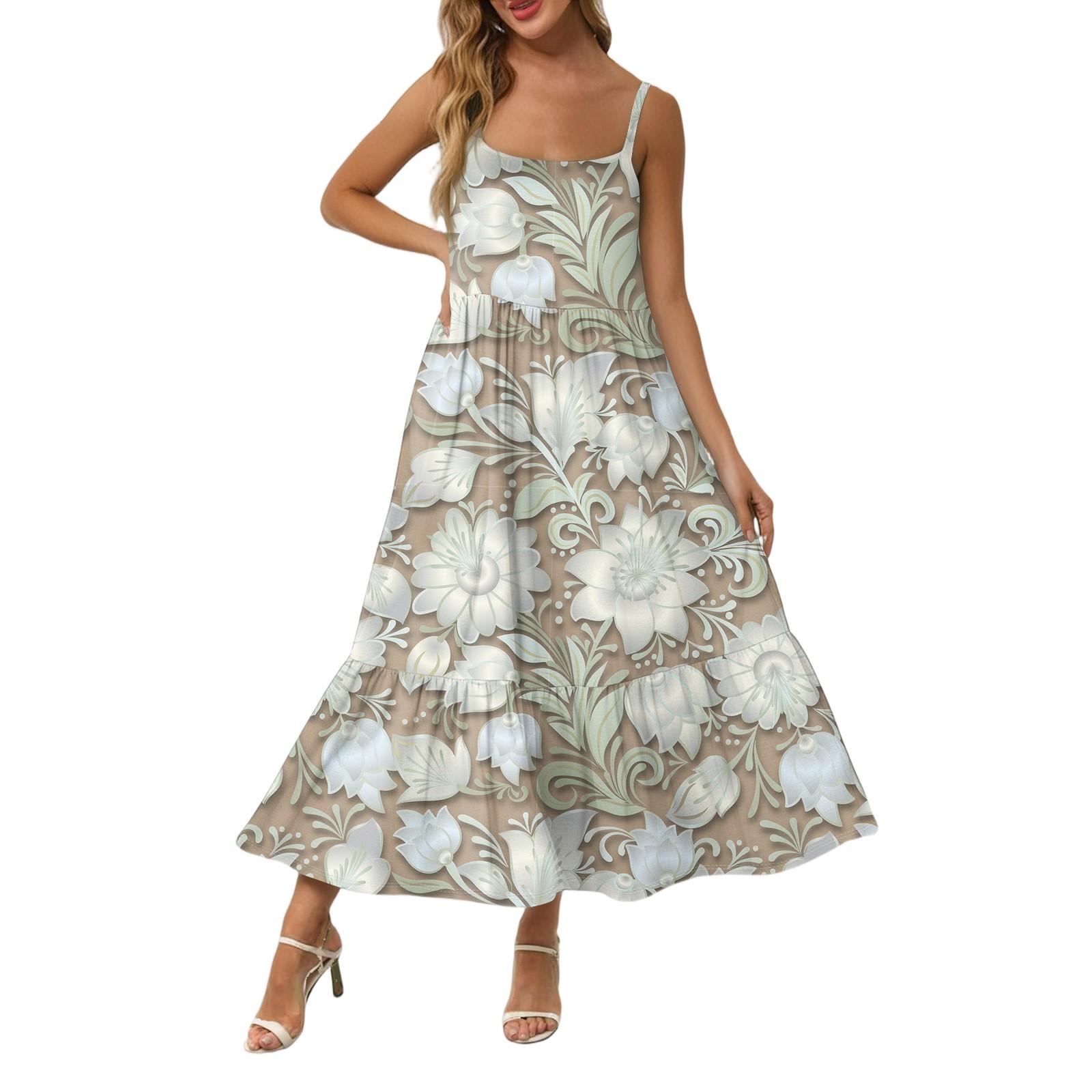 

Женское длинное пляжное повседневное элегантное платье макси на тонких бретельках с вышивкой, сдержанное струящееся платье в стиле бохо S