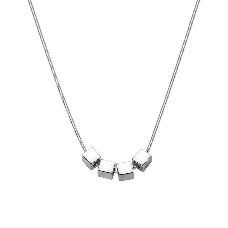 Mens Stainless Steel Snake Chain Necklace with Cube Beads Geometric Minimalist Edgy Jewelry Gift