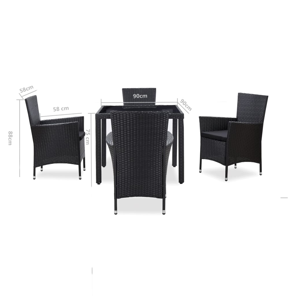 5 Piece Garden Dining Set Poly Rattan Black