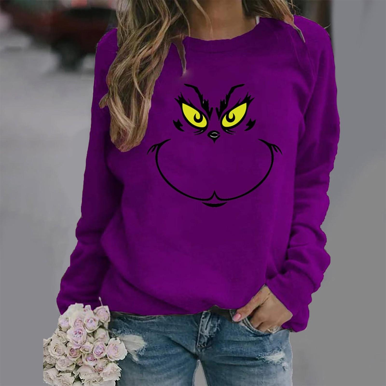 Женский осенне-зимний базовый универсальный повседневный свободный модный топ с длинным рукавом с принтом M фиолетовый