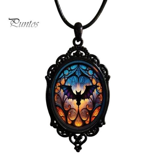 Spooky Cosplay Jewelry Vintage Gothic Necklace, Raven Pendant Bat Red Holiday Party Costume Accessories Rose Halloween Witchy for Women Necklace